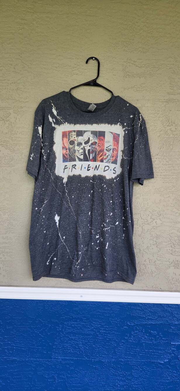 Gildan Horror Movie Friends T-Shirt Size XL Bleached Graphic Tee